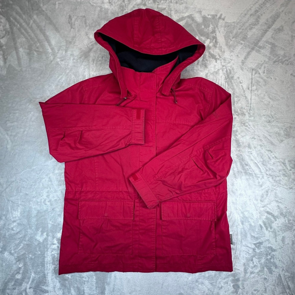 Pacific Trail Parka Jacket Petite L Red Cotton Blend Plaid Lined Hooded Good